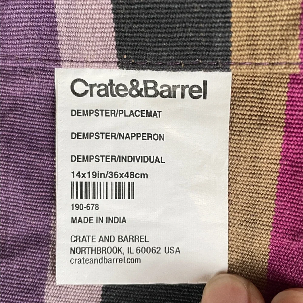 Crate and Barrel Dempster Cotton Colorful Striped Vibrant Placemats - Set of 4